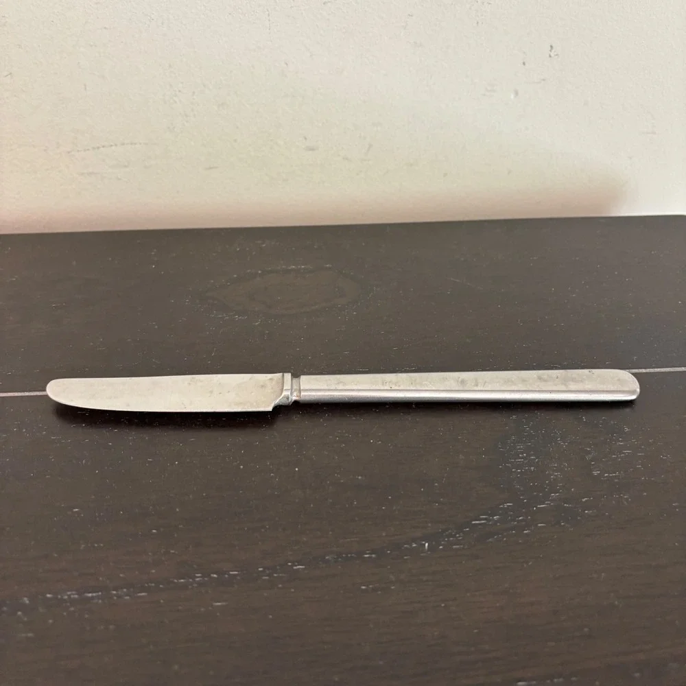 Vintage Silver Tone Dinner Knife Minimalist Rounded Handle Flatware 8.5